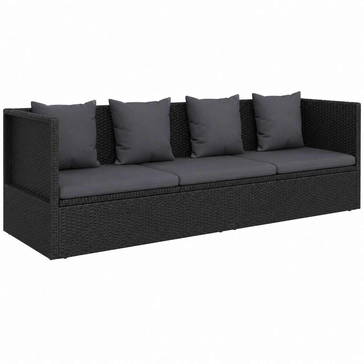 Conjunto Modular de Jardín en Ratán Negro con Cojines y Almohadas