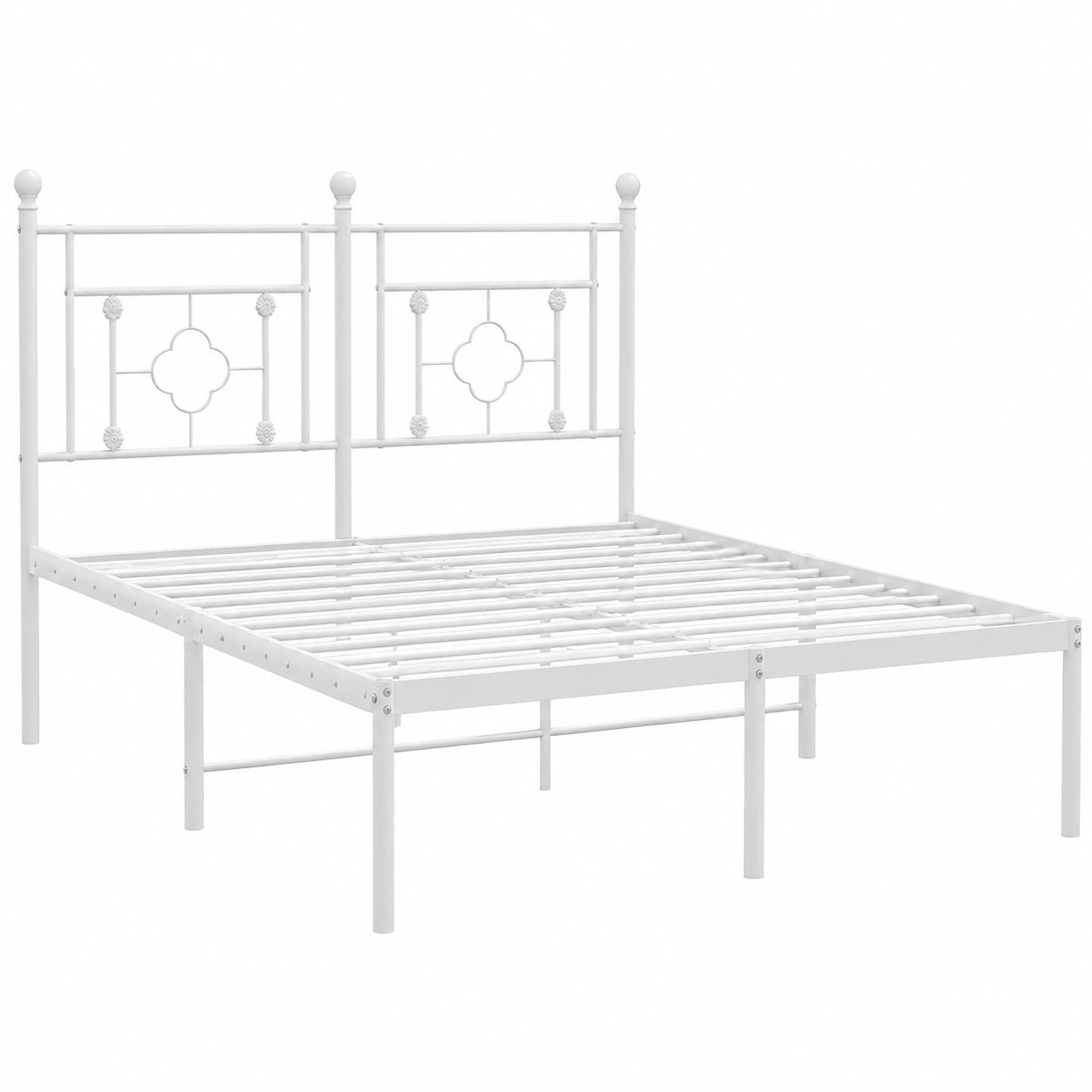 Cama Individual de Metal Blanca con Cabecero y Somier 120x190 cm