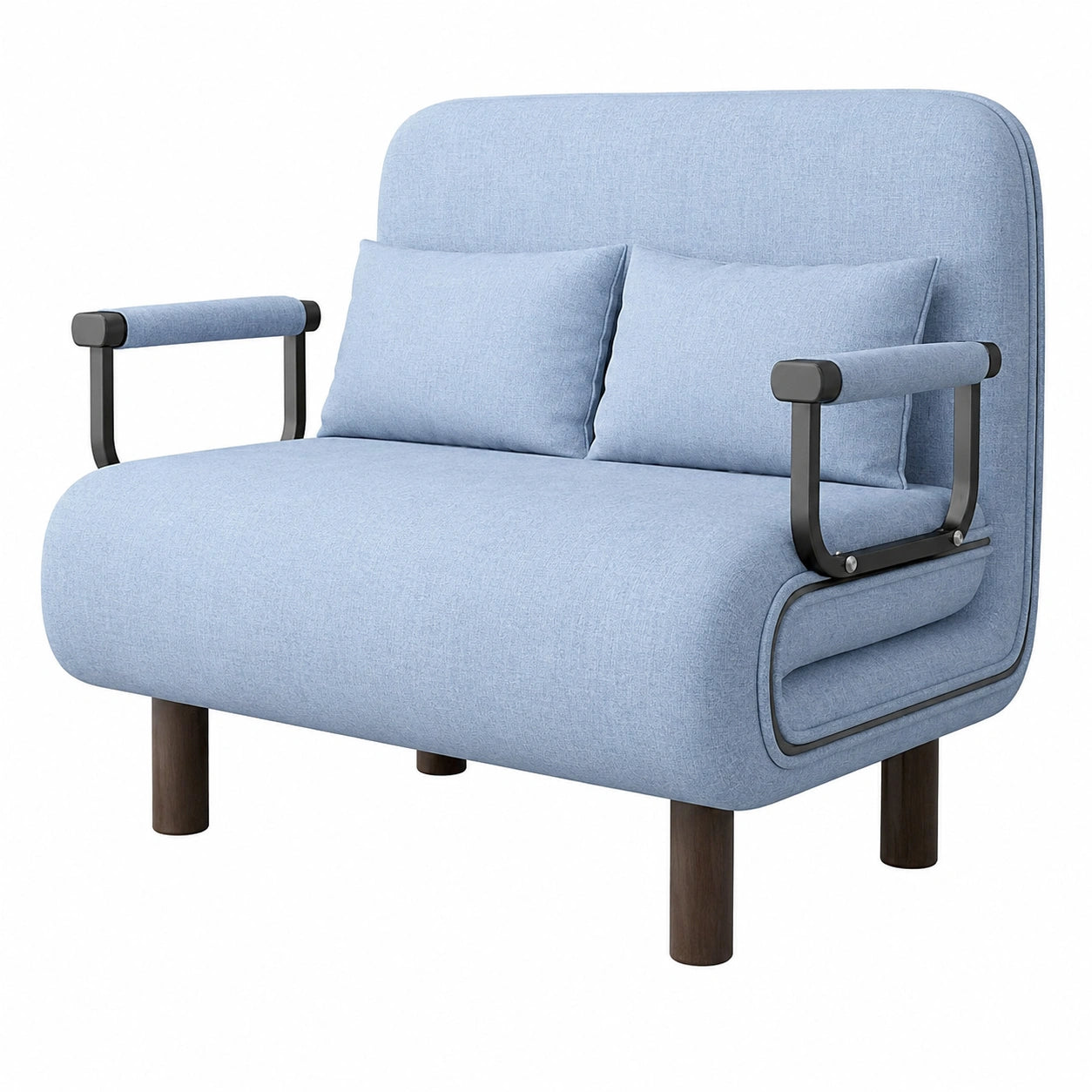 Sofá Cama 3 en 1 con Respaldo Ajustable y Almohada, Butaca Reclinable de Lino, Color Azul Claro