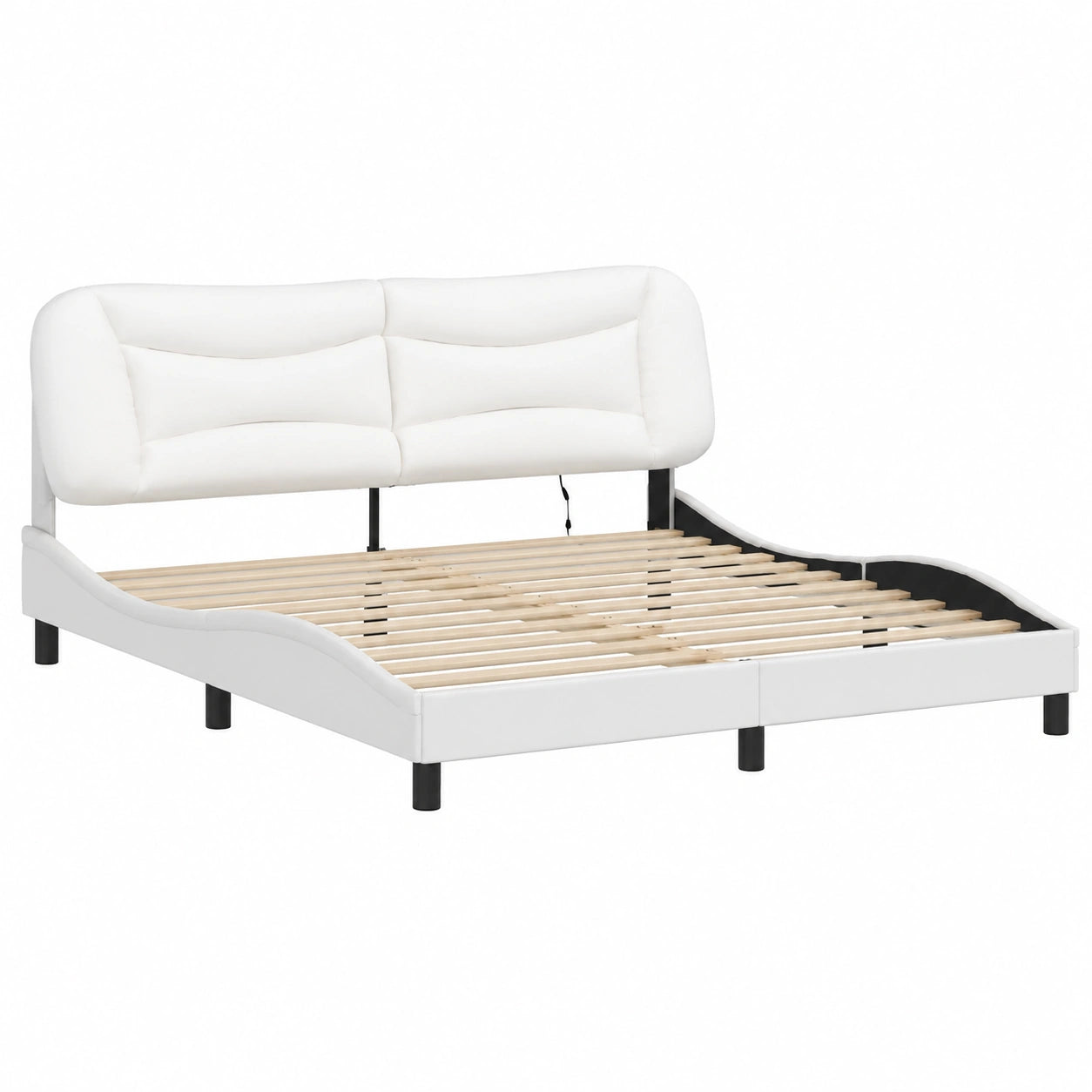 Cama de Matrimonio con Luces LED, Cuero Sintético Blanco, Estructura y Somier 200x200 cm