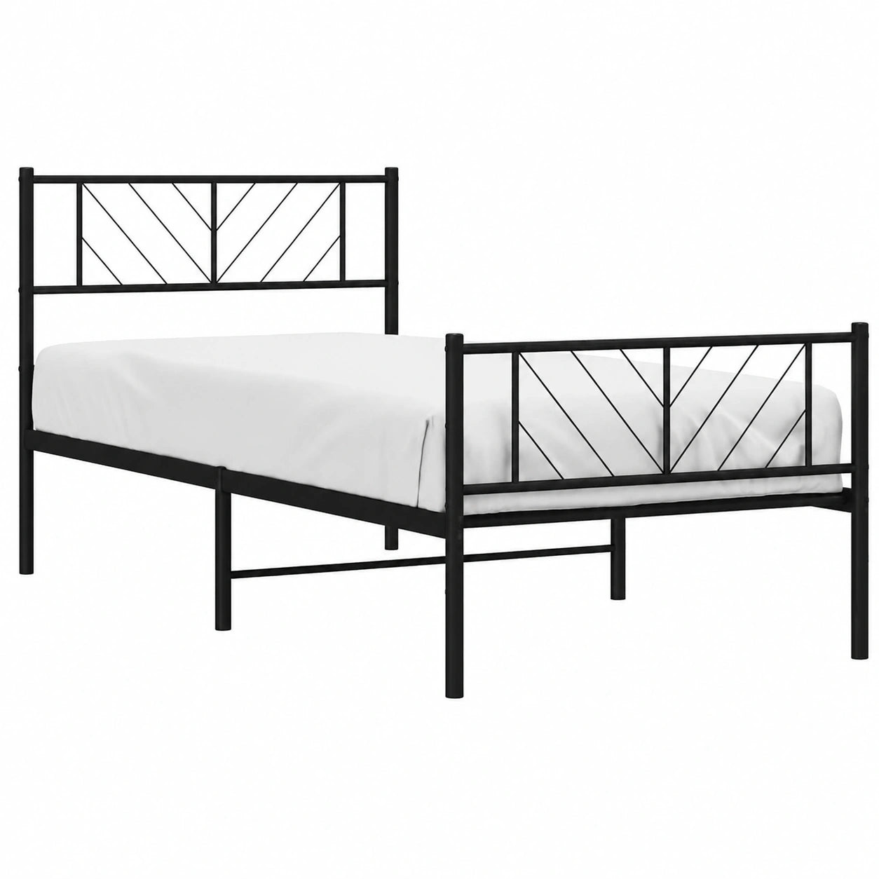 Cama de Metal Negra con Cabecero y Estribo 100x190 cm para Dormitorio