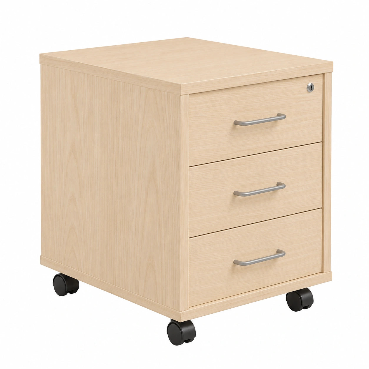 Cajonera de Oficina con Ruedas y Cerradura, 3 Cajones, Blanco/Roble, 40x59.5x58 cm