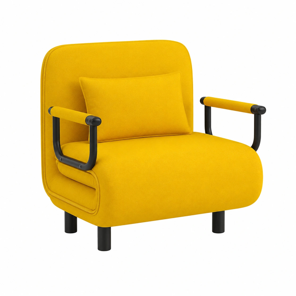 Sillón Sofá-Cama Convertible con Reposabrazos Metálicos, Amarillo Limón, Gran Comodidad, 60x68x85 cm