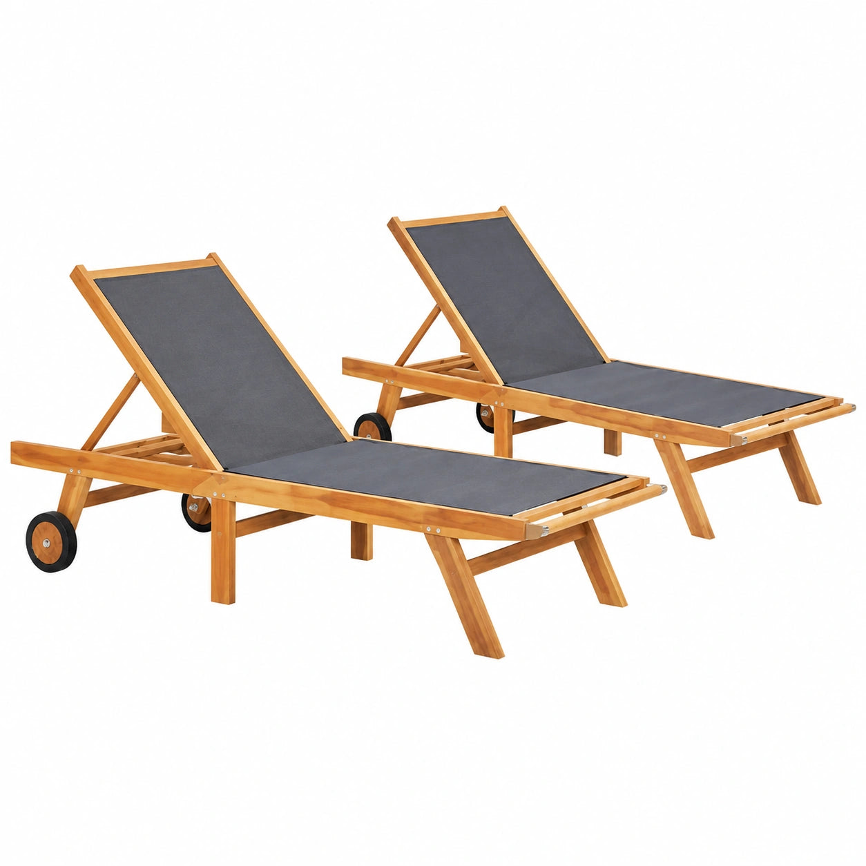 Conjunto de 2 tumbonas plegables de teca con ruedas para exterior