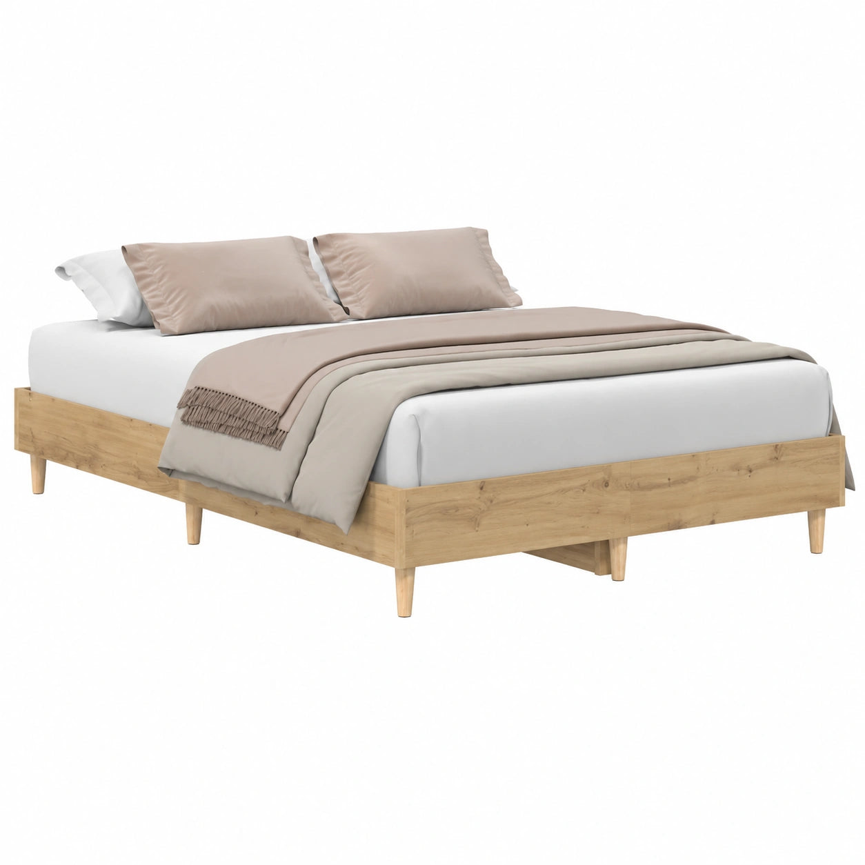 Cama de Madera de Roble 135x190cm sin Colchón para Dormitorio