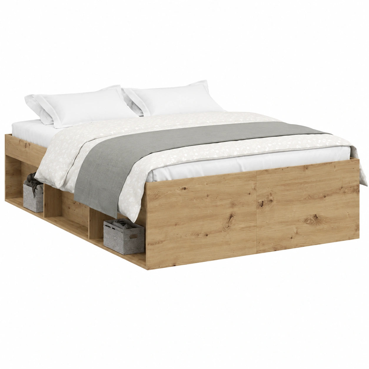 Estructura de Cama Doble de Roble Artesanal 135x190 cm sin Colchón
