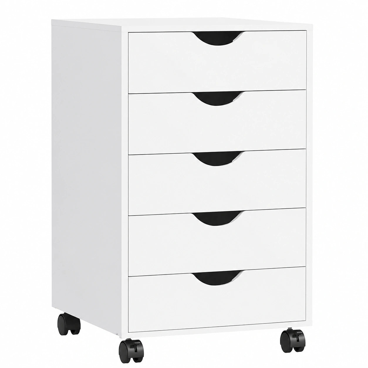 Cajonera Móvil de Oficina con 5 Cajones y Ruedas, 40x40x67 cm, Blanca