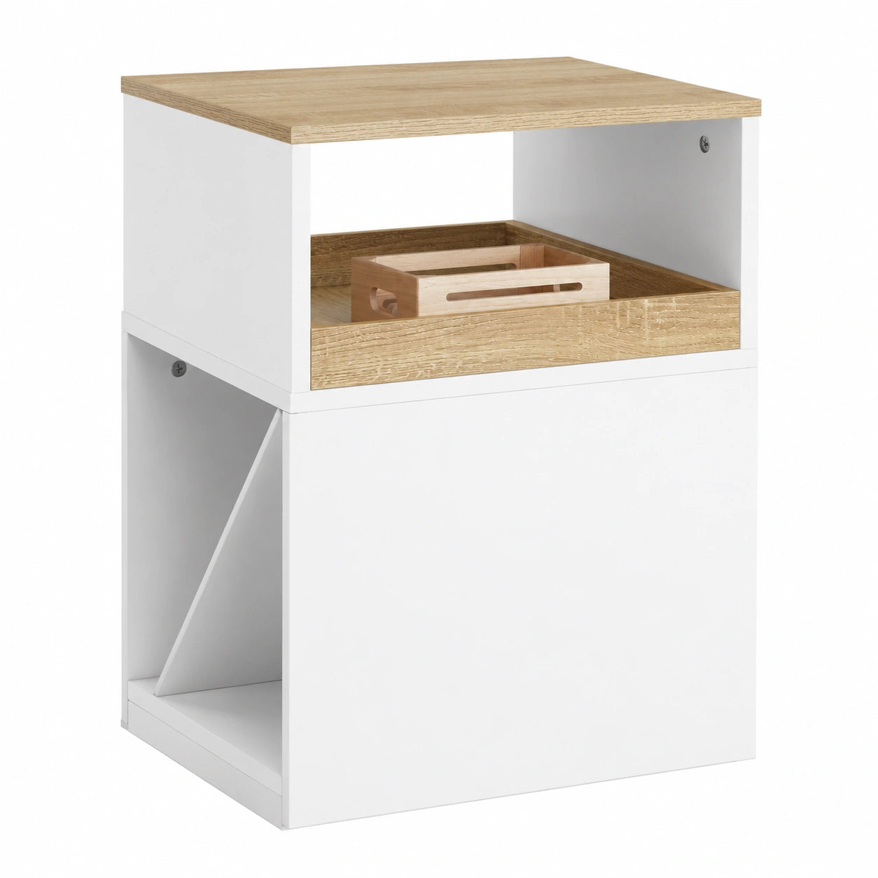 SoBuy Mesa Auxiliar para Impresora con Cajón y Ruedas, Almacenamiento Oficina, Blanco/Natural 40x50x65cm