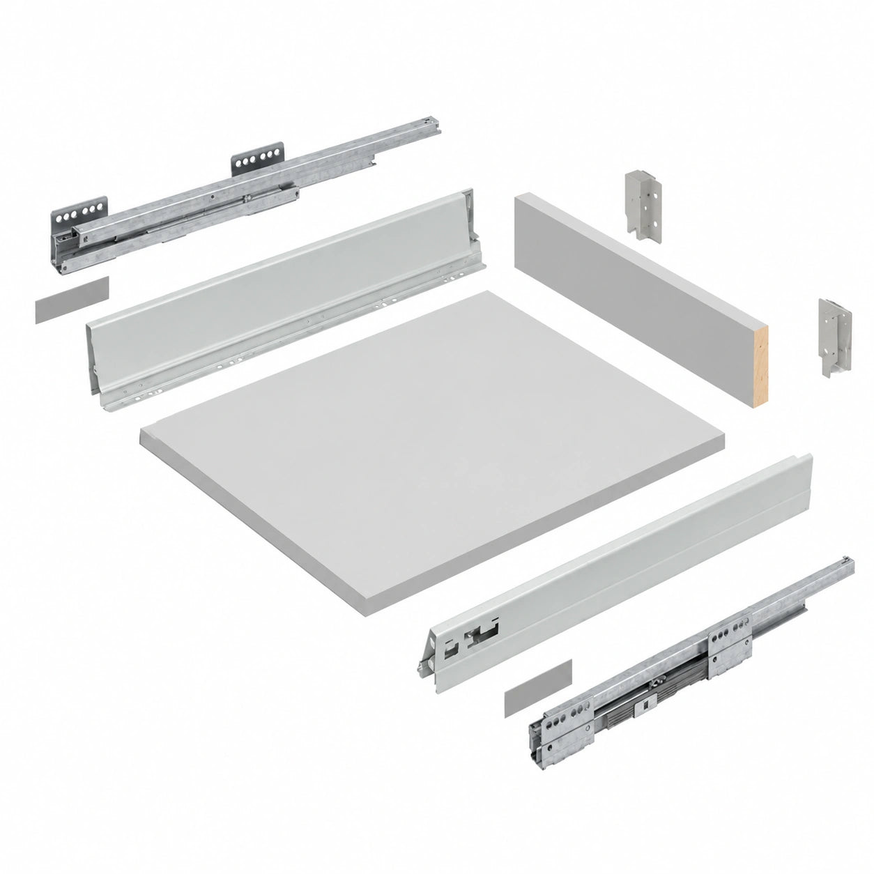 Cajón de Cocina 84mm con Guías de Freno y Varillas, Soporte 50 kg, Gris, Fondo 50 cm