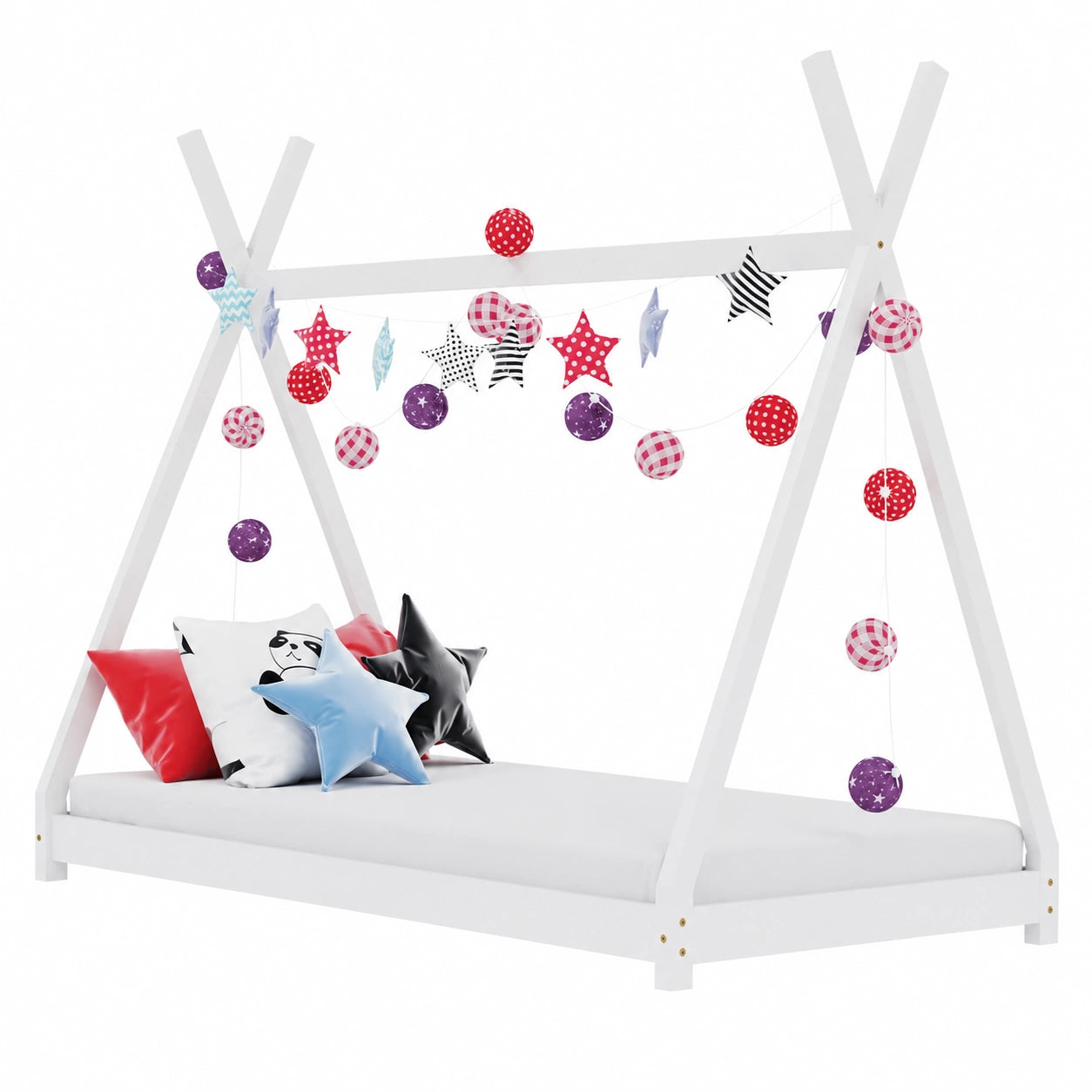 Cama Infantil de Madera de Pino 70x140 cm Blanca para Dormitorio