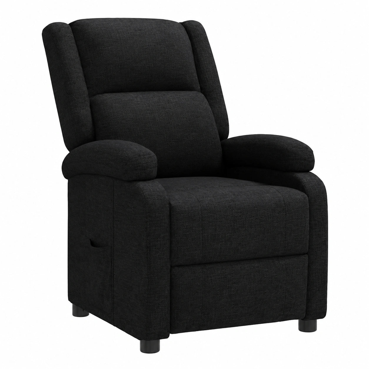 Sillón Reclinable Negro de Tela para Sala u Oficina con Reposapiés