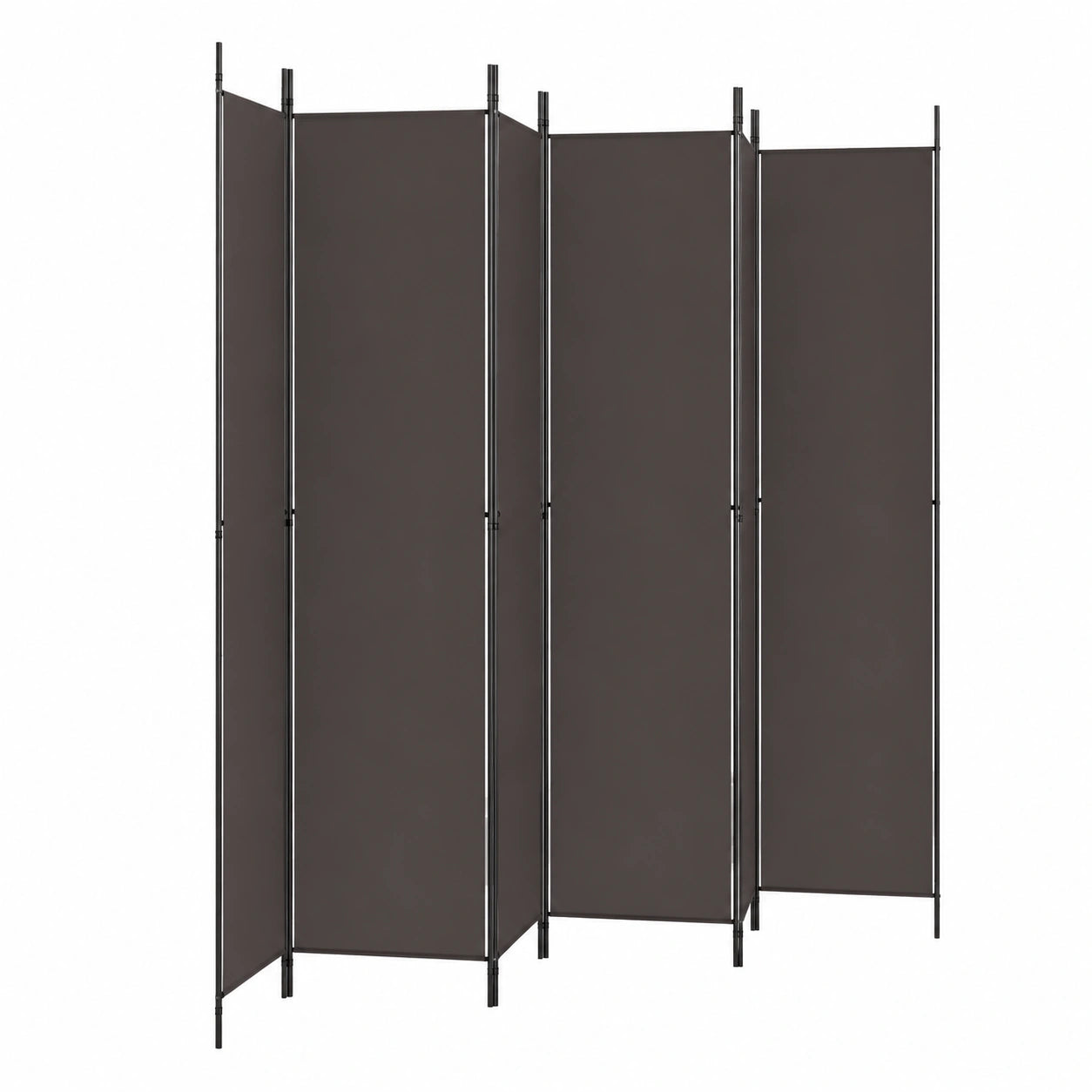 Biombo plegable de tela marrón, 6 paneles, 300 x 220 cm