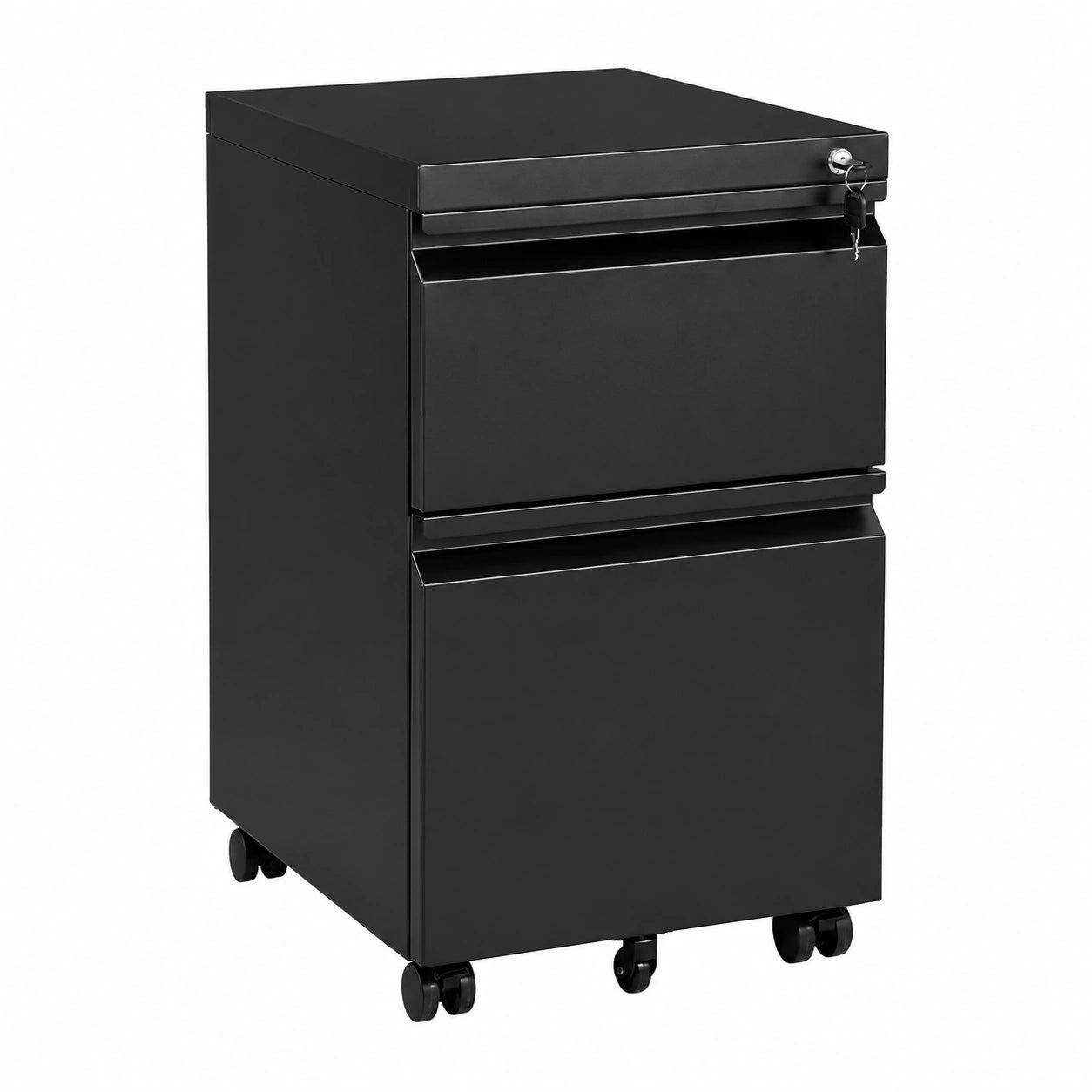Archivador Metálico con Ruedas y Cerradura, 2 Cajones para Documentos, Negro