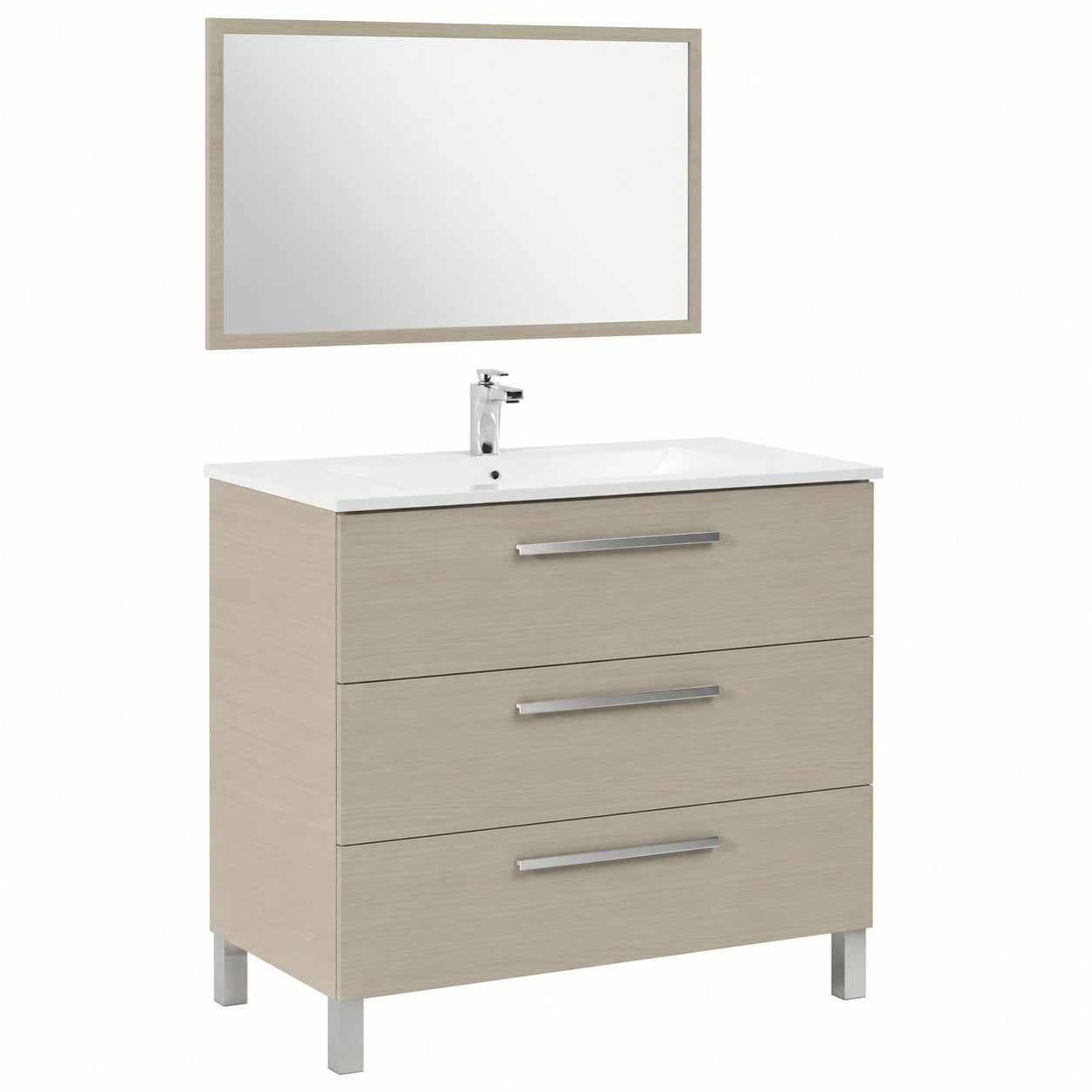 Mueble de Baño Athena de Roble con Espejo y 3 Cajones, 80x86x45 cm