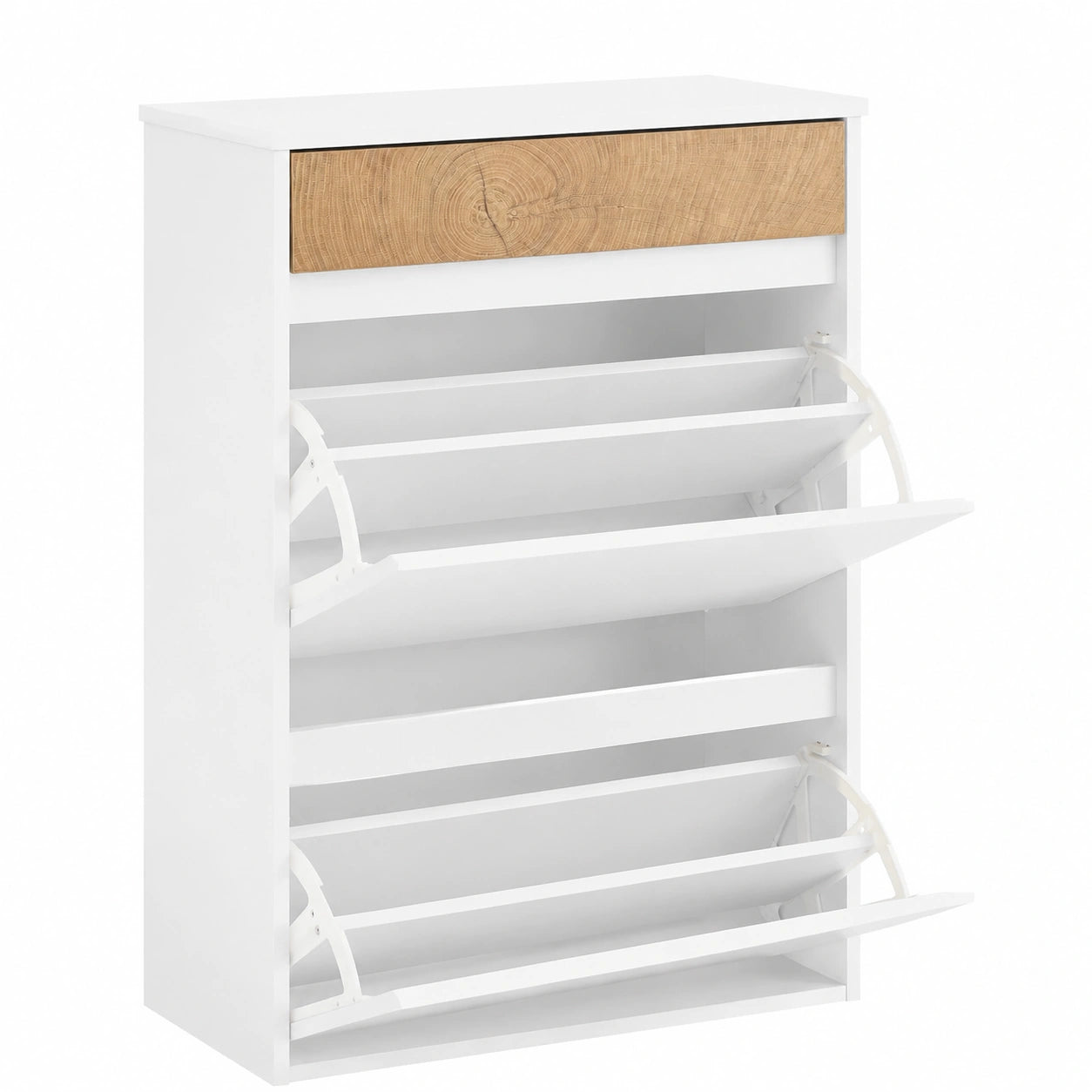 Armario Zapatero con Cajón y Puertas, Blanco y Madera, 61x26x91cm