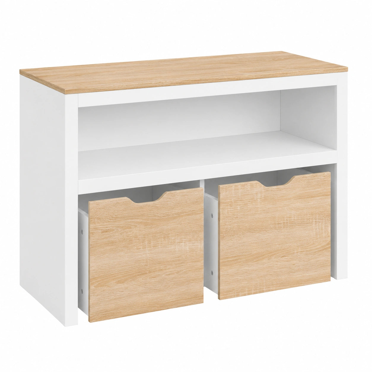 Armario Infantil Mana de Madera Blanca y Haya con Ruedas y 3 Cajones
