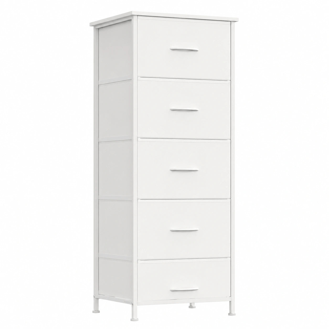 Cajonera de Tela SONGMICS, 5 Cajones, Estructura de Acero y MDF, para Dormitorio, Armario y Salón, Blanco Doble