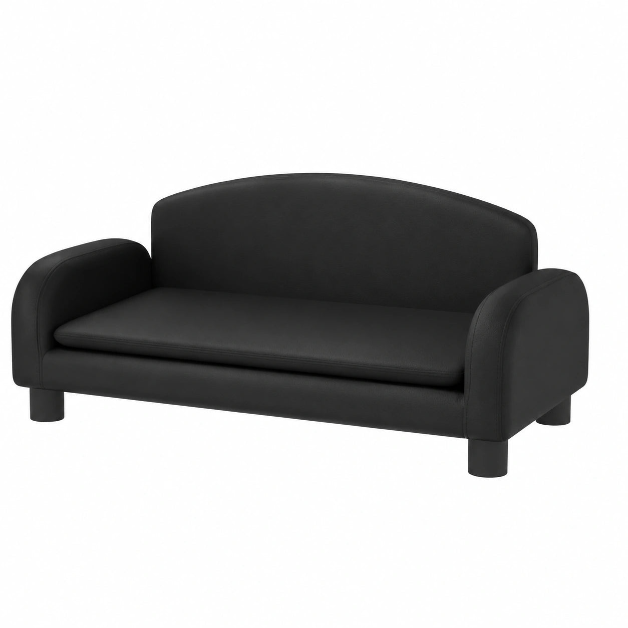 Sillón Infantil de Cuero Sintético Negro para Niños, Sofá Cama Pequeño 70x45x30 cm, Soporta Hasta 50 kg