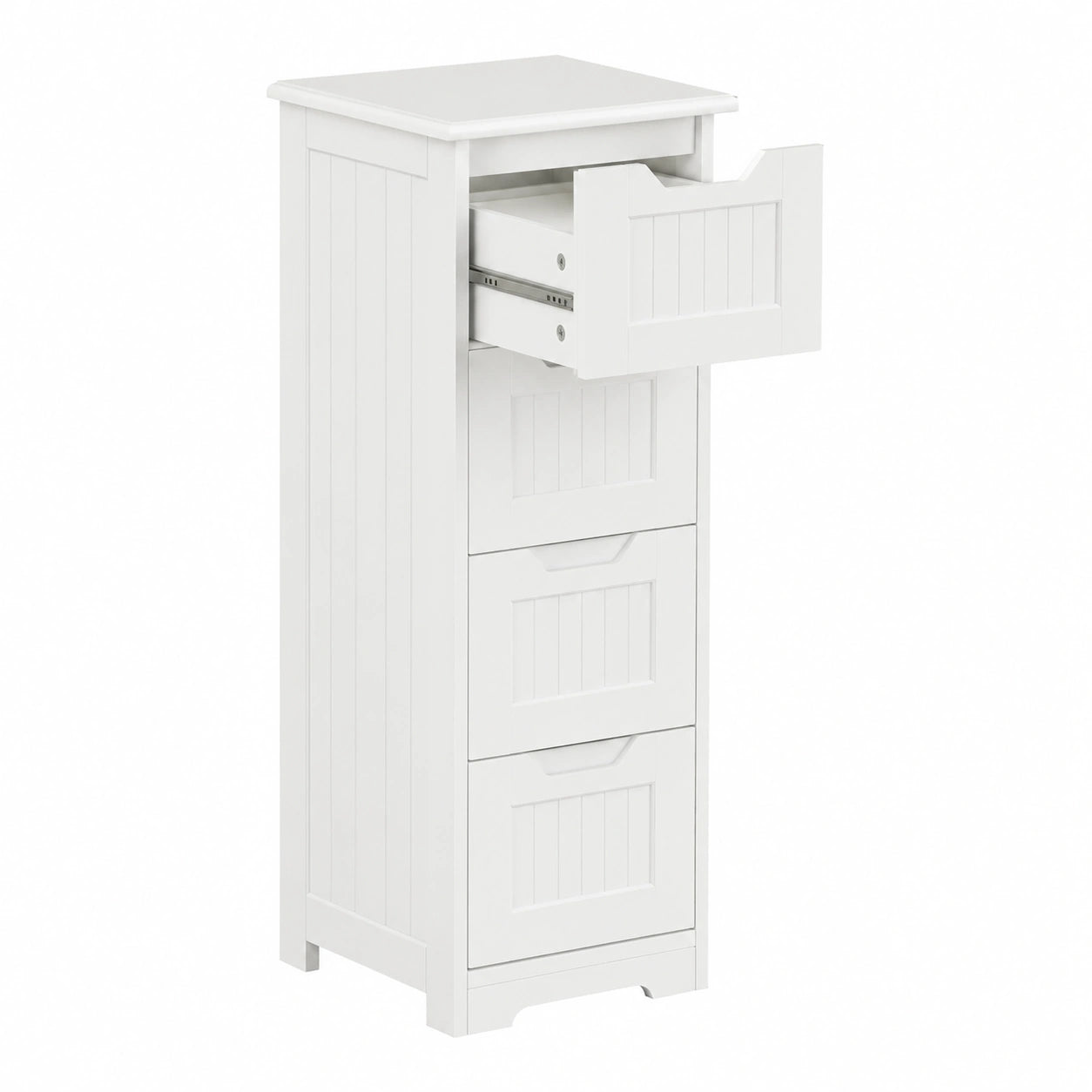 Armario de Baño Nordico Moderno con 4 Cajones en Blanco, Ideal para Dormitorio, Cocina y Salón (28x28x84cm)