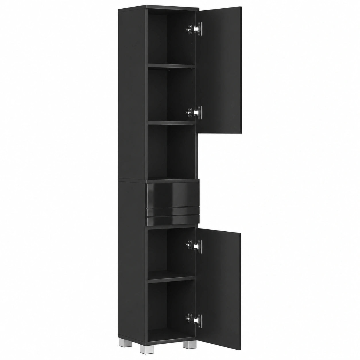 Armario de Baño Negro 170 cm con Cajón y Estantes Ajustables - VASAGLE