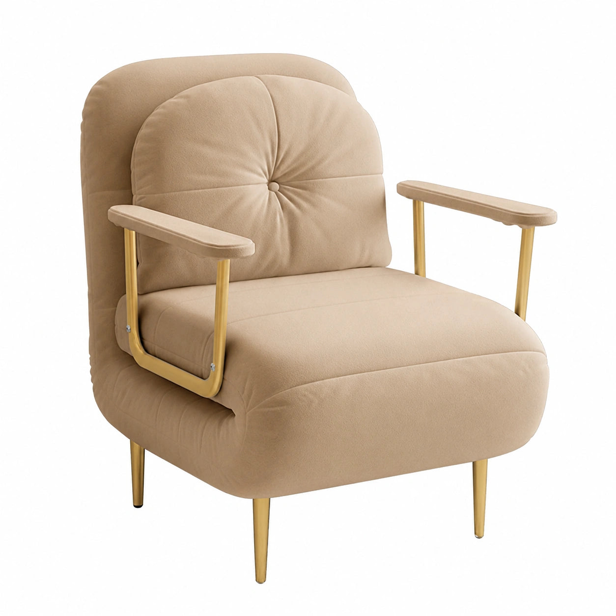 Sofá Cama Individual Plegable con Tapizado Suave y Transpirable, Respaldo Ajustable de 6 Posiciones y Cojines Acolchados, para Oficina, Dormitorio y Salón (Khaki, 68 cm)